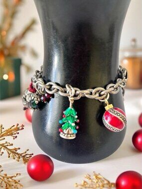 Brighton Retired Christmas “Christmas Story “Sivertone Charm Bracelet 7.75"